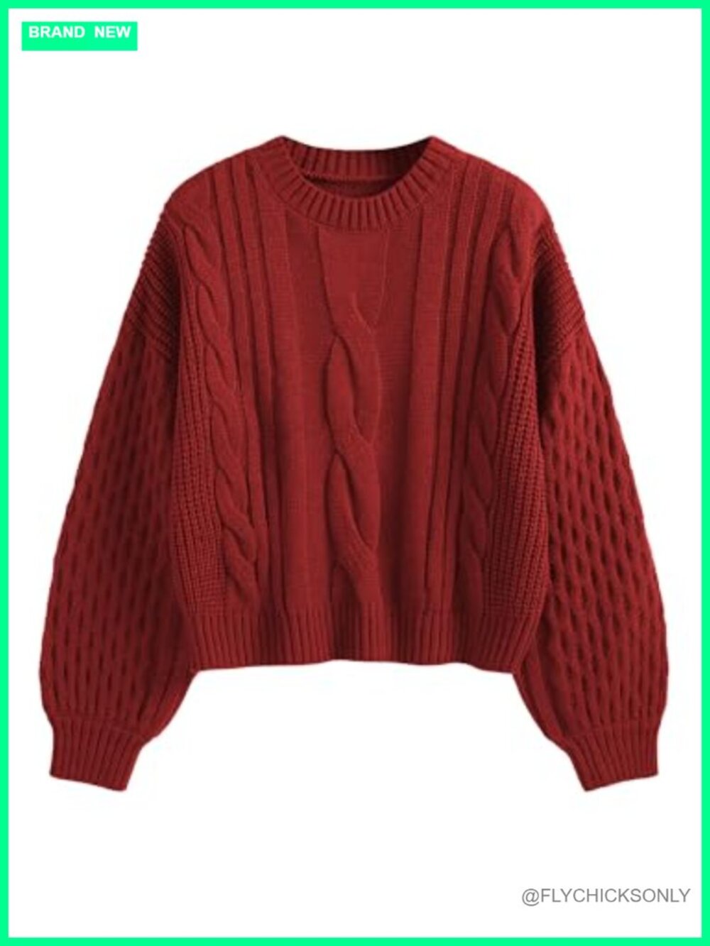 Cable Knit Sweater Long Sleeve Crewneck Oversized Pullover